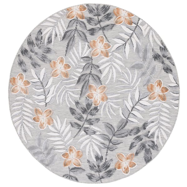 Cabana Gray/Ivory 6 ft. x 6 ft. Botanical Floral Indoor/Outdoor Round Area Rug
