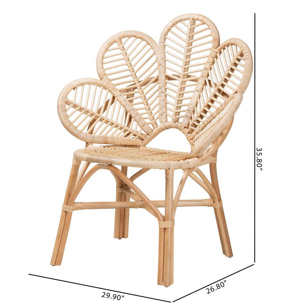 Bianca Natural Brown Rattan Floral Bohemian Accent Chair