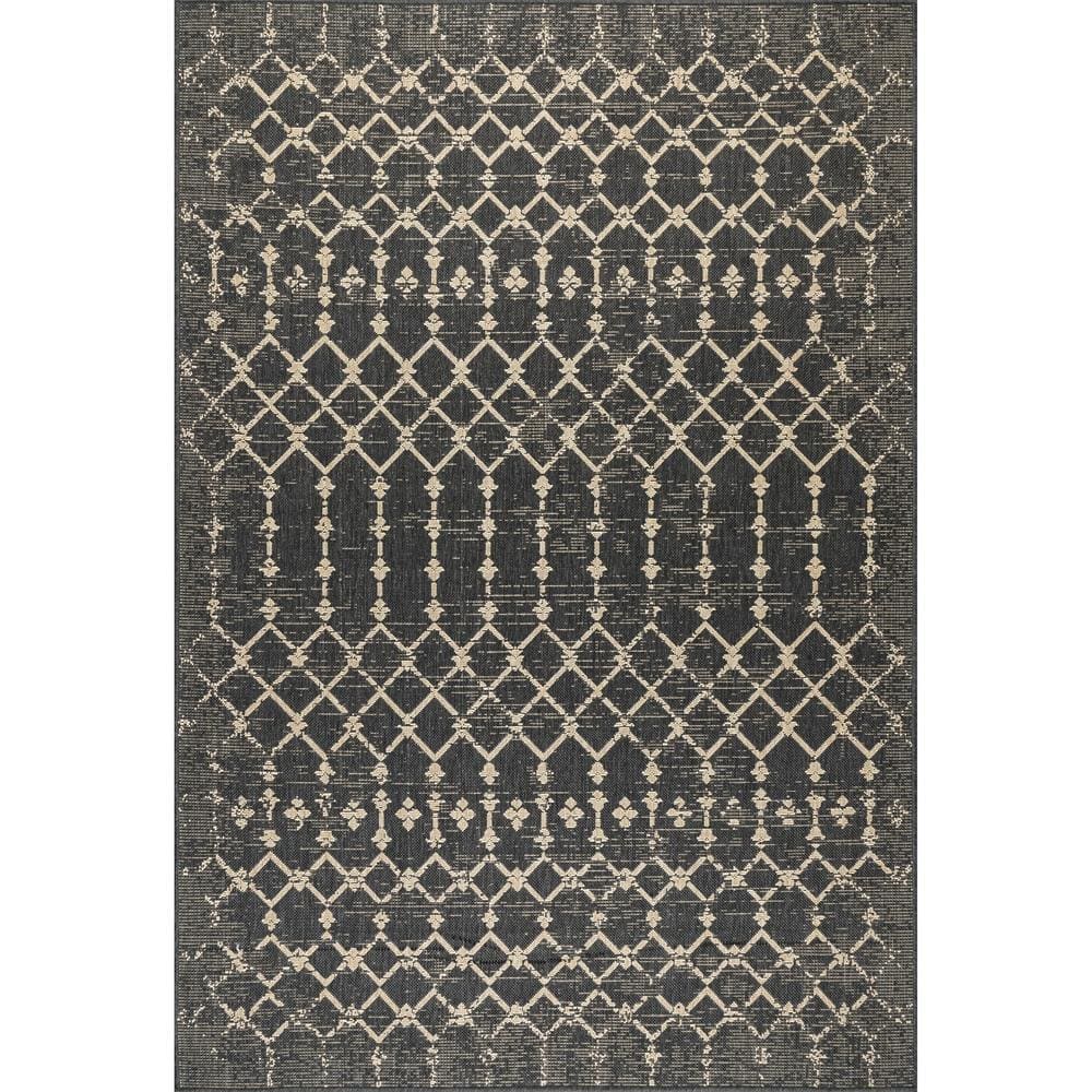 Charcoal Moroccan Trellis Indoor/Outdoor Synthetic Area Rug