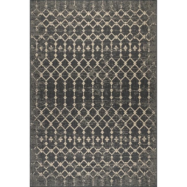 nuLOOM Grayson Charcoal 9 ft. 6 in. x 12 ft. Moroccan Trellis Indoor/Outdoor Patio Area Rug