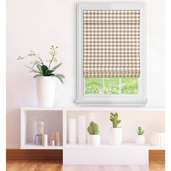 ACHIM Taupe Cordless Light Filtering Pleated Polyester Roman Shades 30 in. W x 64 in. L