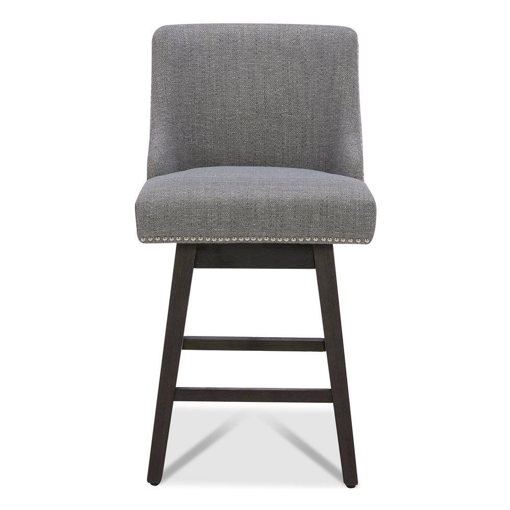 Fog Gray Fabric Swivel Counter Height Bar Stools with Nailhead Trim, Set of 2