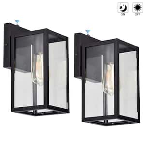 4.72 in. W 1-Light Outdoor Matte Black Wall Sconce with Dusk to Dawn Sensor and Clear Glass (Set of 2)