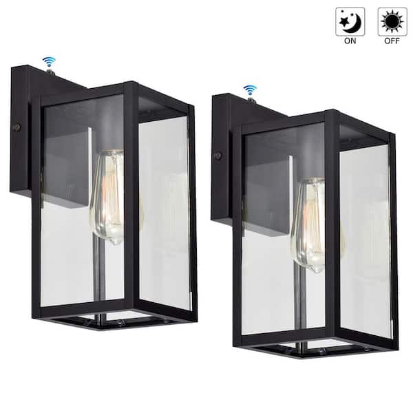 Tatahance 4.72 in. W 1-Light Outdoor Matte Black Wall Sconce with Dusk to Dawn Sensor and Clear Glass (Set of 2)