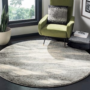 Retro Grey/Ivory 6 ft. x 6 ft. Round Solid Area Rug