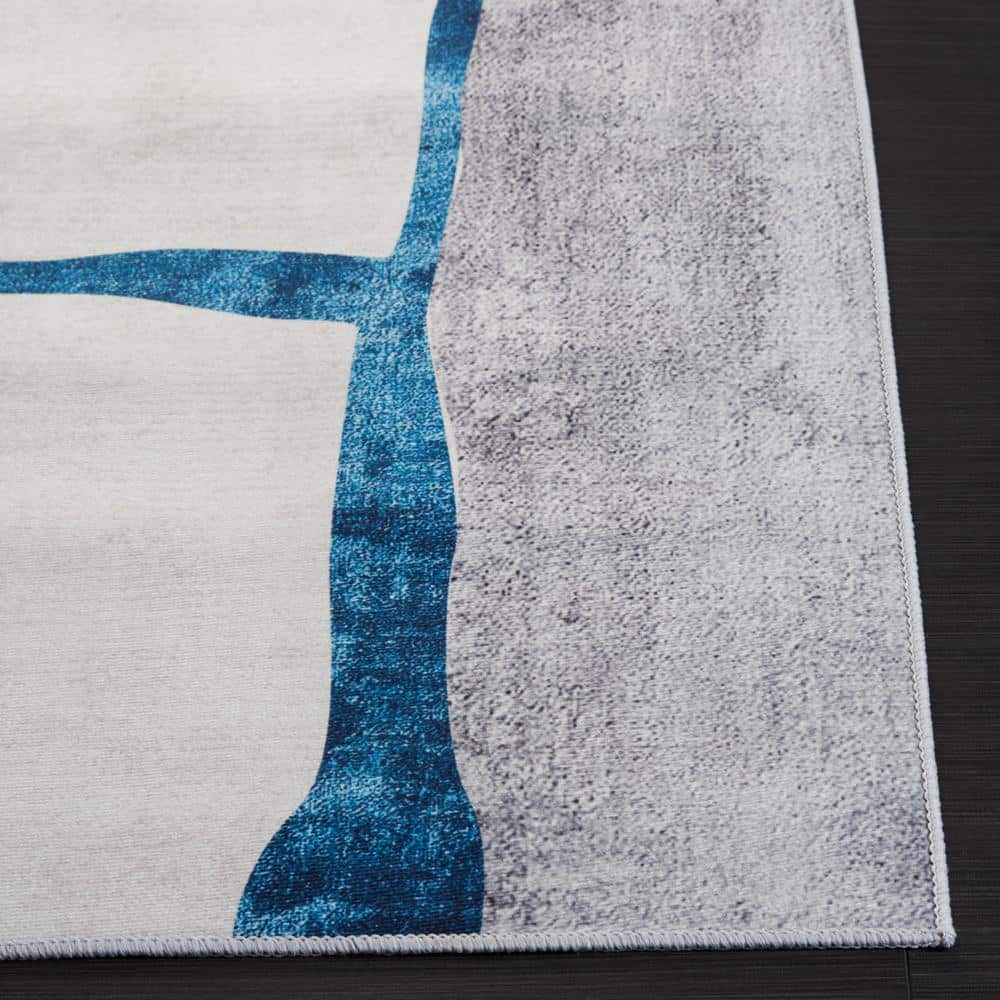 Gray and Blue Abstract Synthetic Washable Area Rug