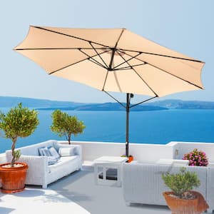 12 ft. Steel Cantilever Offset Patio Umbrella in Beige with Weighted Base