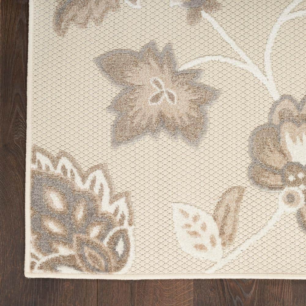 Beige Floral Synthetic Rectangular Rug 2'8" x 4'