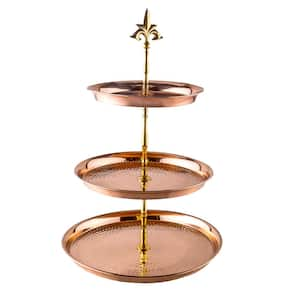 3-Tier Hammered Solid Copper Serving Tray with Brass Stem