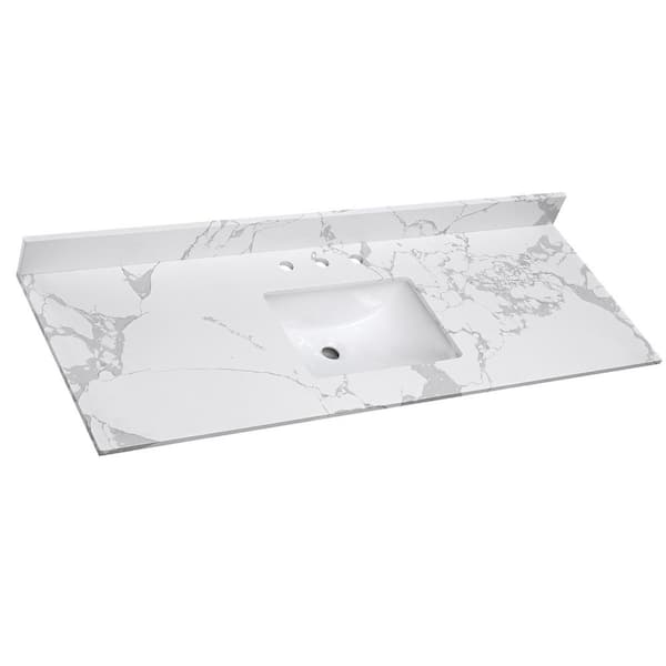 PROOX 61 in. W x 22 in. D Engineered Stone Composite White Rectangular Single Sink Bathroom Vanity Top in Fish Belly