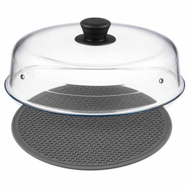 10 in. Glass Microwave Splatter Cover Lid with Easy Grip Silicone Handle Knob, Borosilicate Glass with Vent Hole