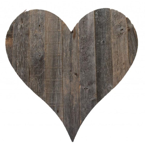 Homeroots 12 in. Weathered Gray Farmhouse Gray Wooden Heart