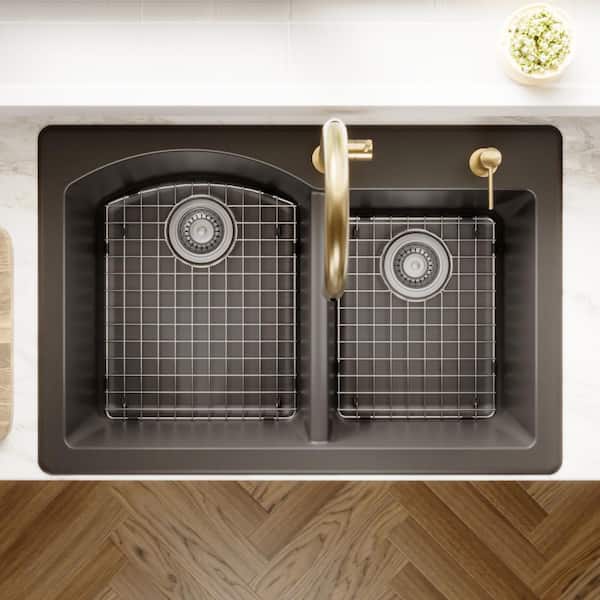 Karran QT-610 Quartz/Granite 33 in. Double Bowl 60/40 Top Mount