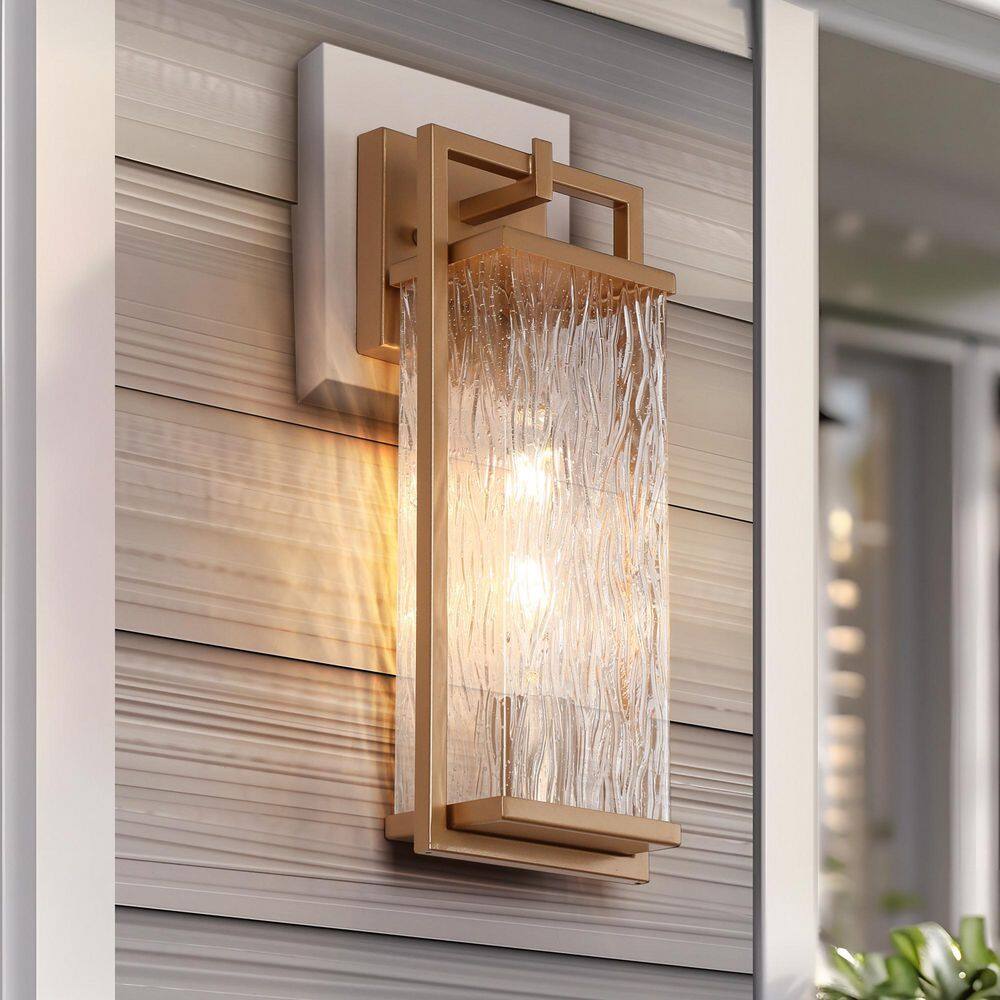 Modern Dark Gold Hardwired Wall Lantern Sconce with Textured Glass Shade and No Bulbs Included, Garden Light Porch Lamp price history on PriceWatchPro