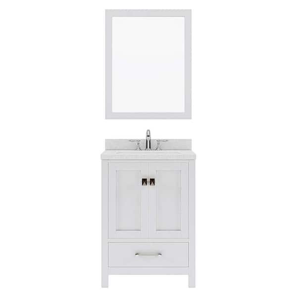 Virtu USA Caroline Avenue 24 W. Bath Vanity in White with Quartz Vanity Top in White with White Basin and Mirror