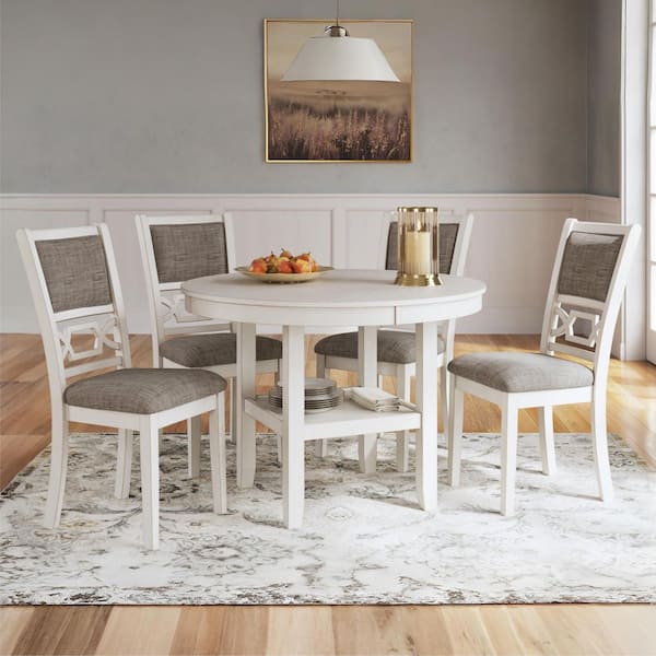 Erinberg 5-Piece Round Antique White MDF Top Dining Room Set (Seats 4)