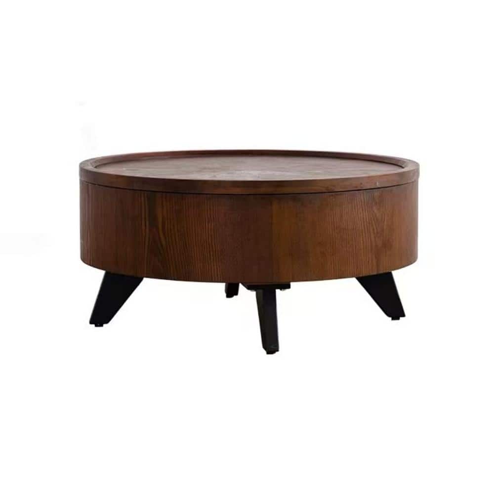 30.71 in. Brown Wood Round Solid Wood Coffee Table with Flip-Top Hidden Storage, Black Tapered Legs price history on PriceWatchPro