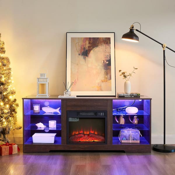 58 in. Freestanding Infrared Electric Fireplace in Espresso