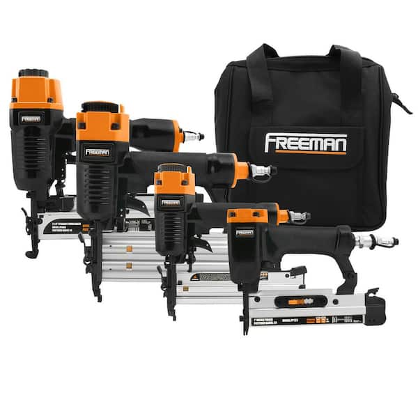 Freeman Pneumatic Finishing Nailer and Stapler Kit with Canvas Bag and Fasteners (4-Piece)