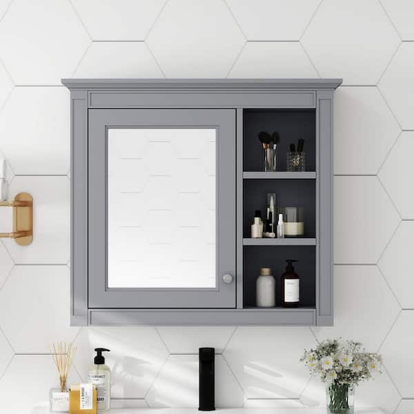 Staykiwi 30 in. W. x 28 in. H Grey Rectangular MDF Board Medicine Cabinet with Mirror