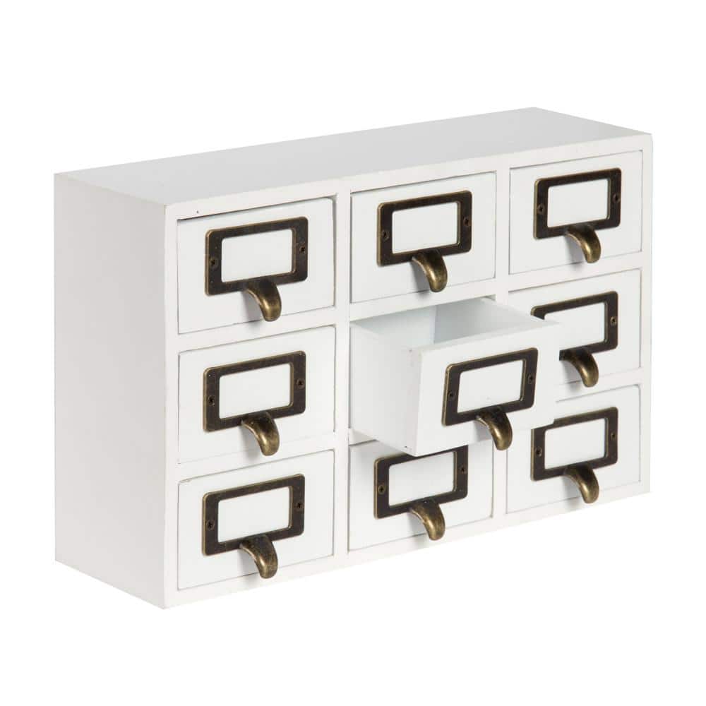 White Wood Apothecary Desk Drawer Set with 9 Drawers