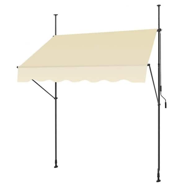 KIWDZFU 78-Inch Manual Retractable Aluminum Polyester Awning for Patio Doors, UV Protection Sunshade Shelter, Beige
