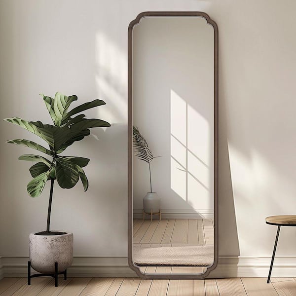 Brown Walnut 22 in. W x 65 in. H Rectangle Wood Full Length Mirror with Rounded Corners