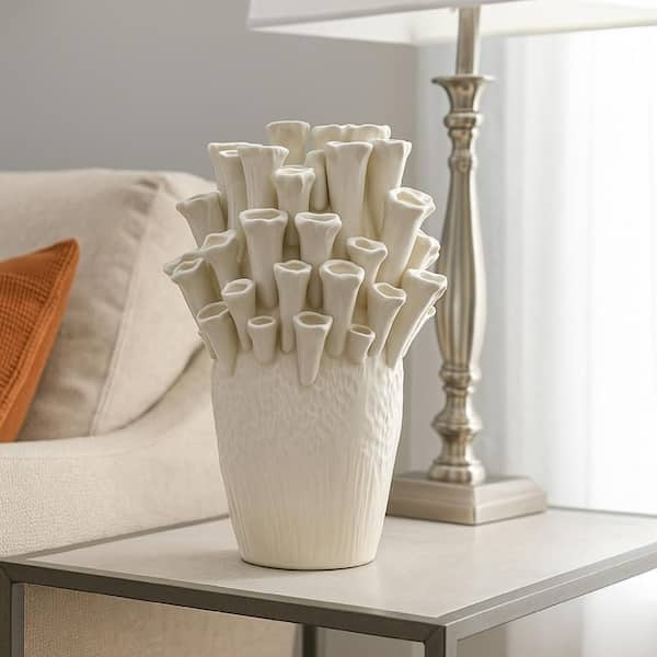 Cior 18.31 in. White Ceramic Round Decorative Vase