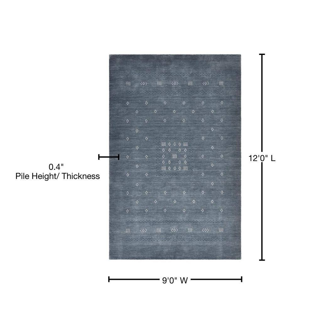Slate Grey Hand-Knotted Wool Geometric Area Rug 9' x 12'