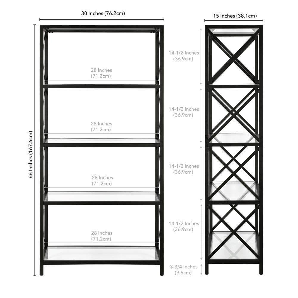 Modern Blackened Bronze 66" High Geometric 4-Tier Bookcase