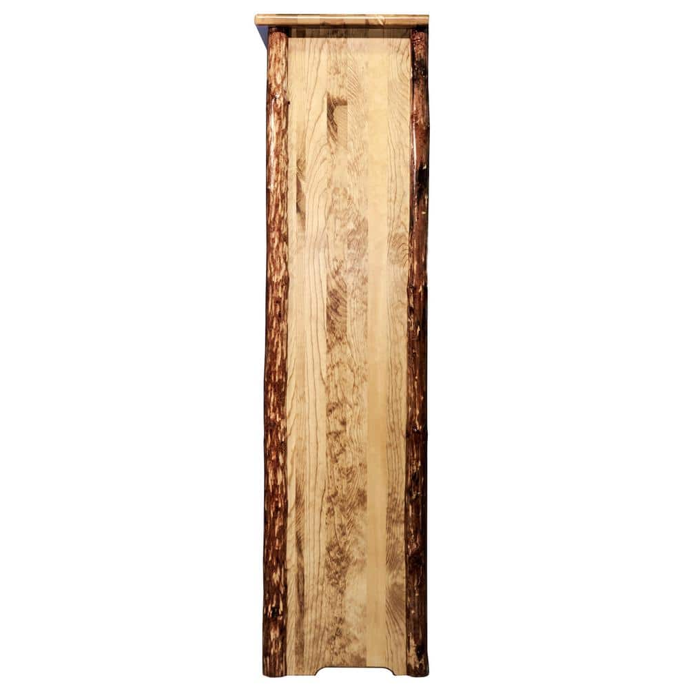 Rustic Brown Solid Pine Wood Bookcase with Doors
