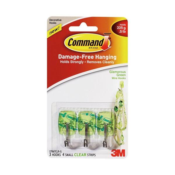Command Small Glamorous Green Wire Hook with Clear Strip (7-Pack)