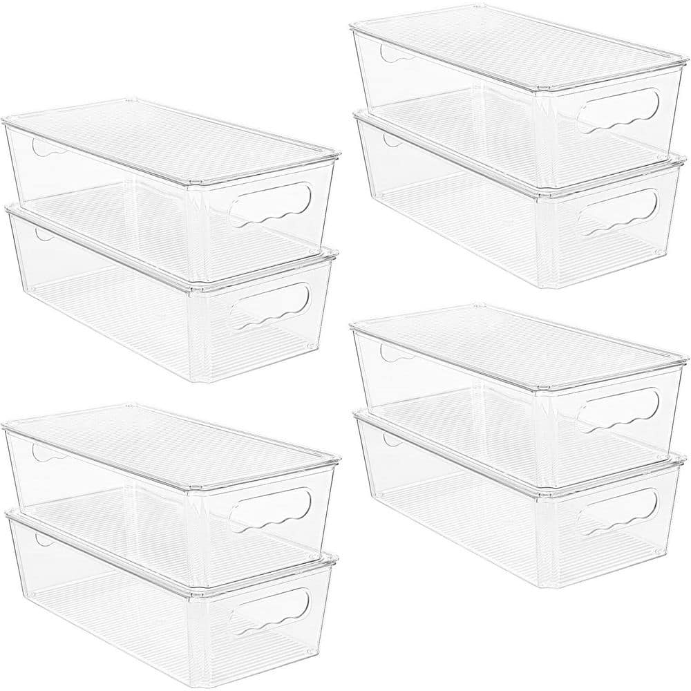 8-Shelf Clear Stackable Plastic Storage Containers with Lids and Handles for Fridge Pantry Kitchen Organization 8pcs
