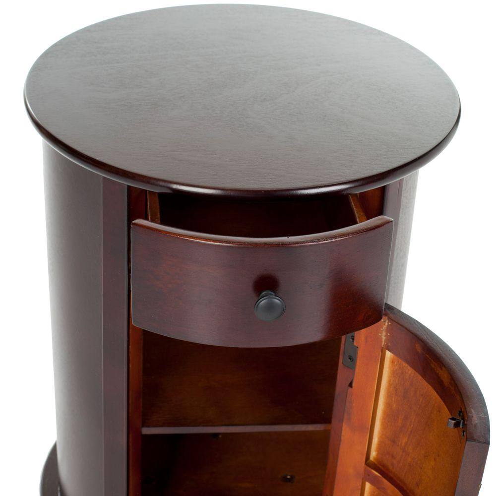 Dark Cherry Round Wood Swivel Storage End Table