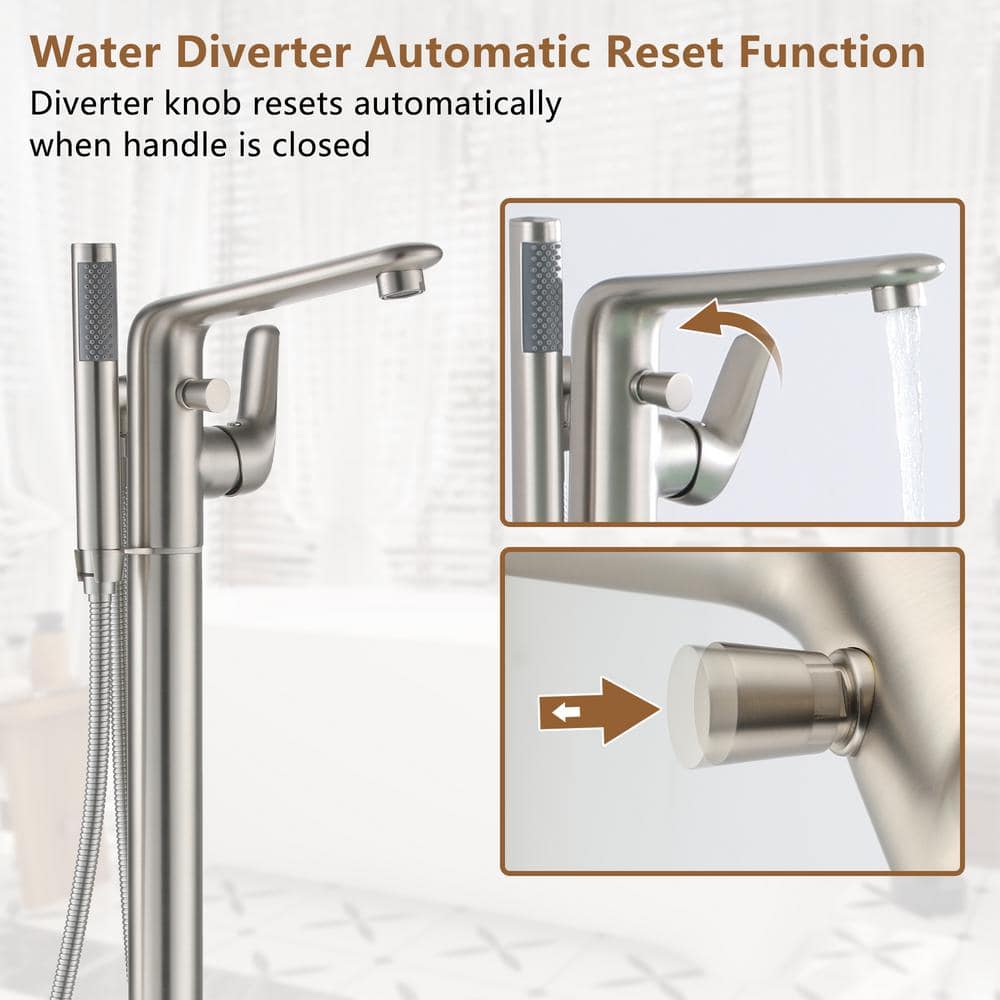 Brushed Nickel Freestanding Bathtub Faucet with Handshower