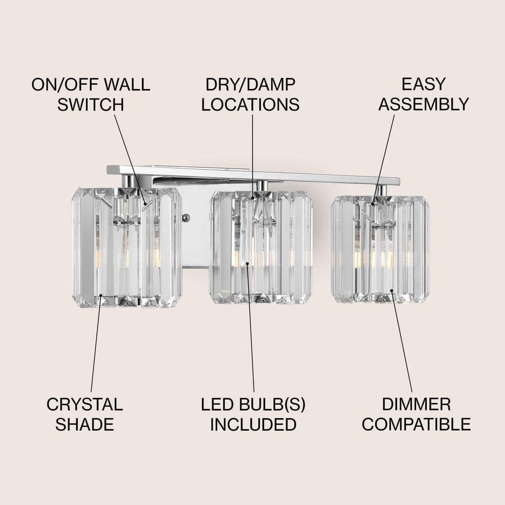 23" Chrome Crystal Cut Embellished Bath Vanity Light