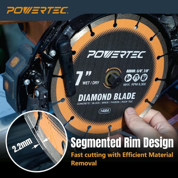 POWERTEC 7-Inch Segmented Diamond Saw Blade - Wet/Dry Cutting For Concrete, Brick, Pavers & Tile - View #10