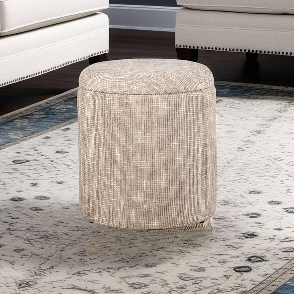 Handwoven Ourea Natural Striped Chenille 16 in. Round Fabric Storage Ottoma