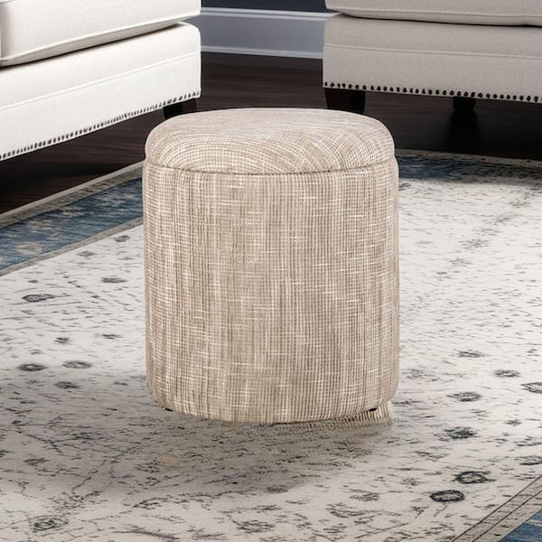Unbranded Handwoven Ourea Natural Striped Chenille 16 in. Round Fabric Storage Ottoman