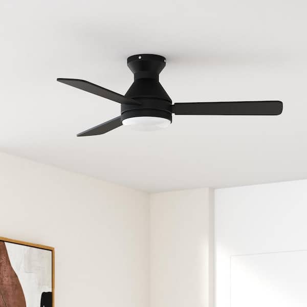 42 in. Indoor Black Flush Mount Low Profile Ceiling Fan with Integrated LED Light and Remote Control
