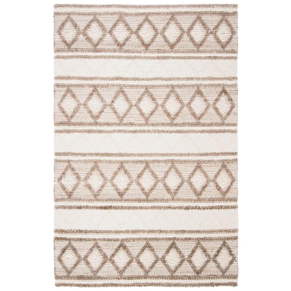 Handwoven Taupe & Ivory Wool-Cotton Blend Area Rug - 9' x 12'