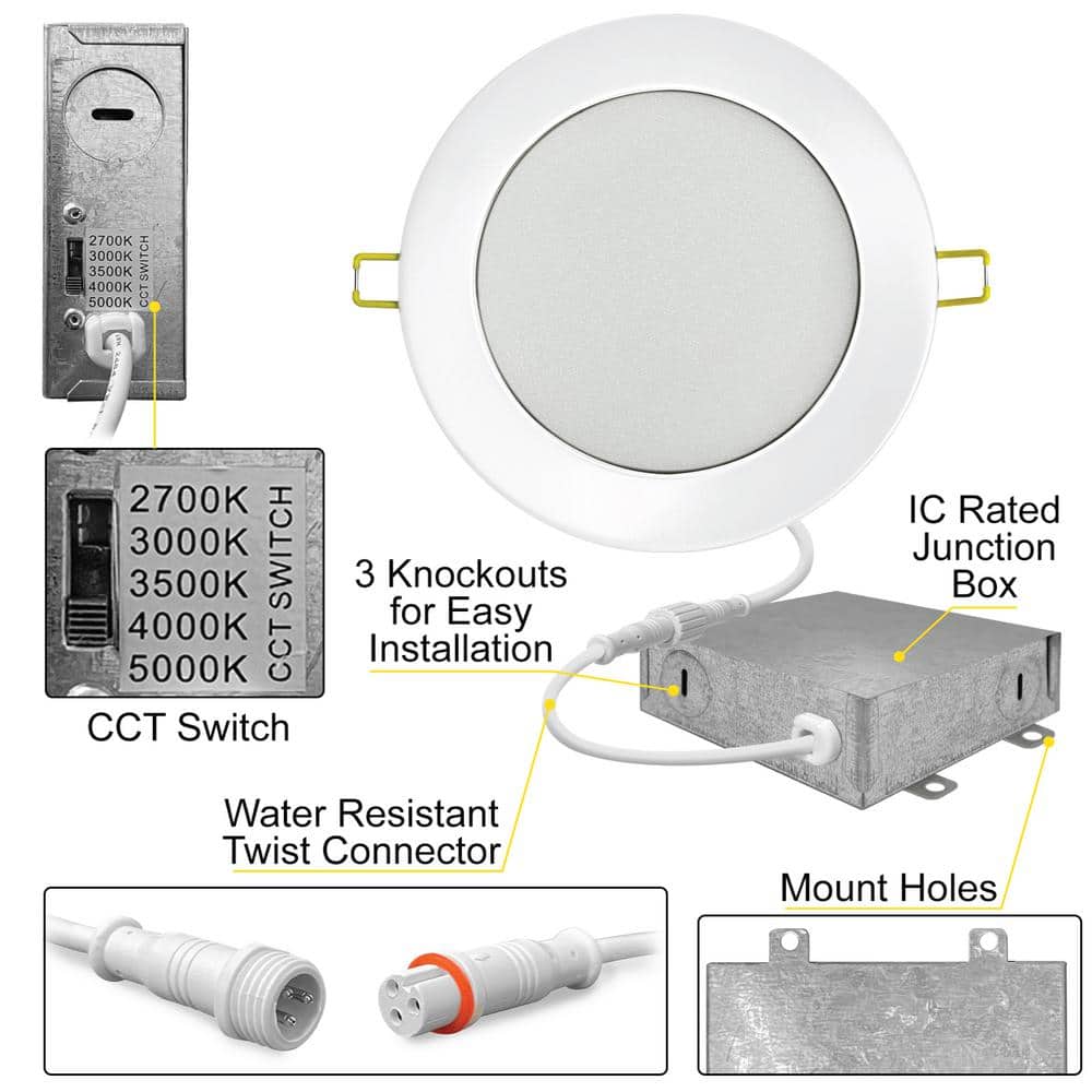 White Aluminum 4'' LED Recessed Lighting Kit, 6-Pack