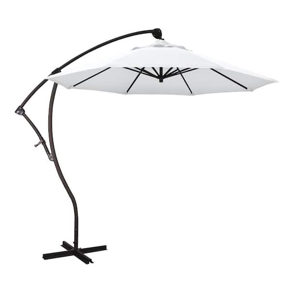 California Umbrella 9 ft. Bronze Aluminum Cantilever Patio Umbrella with Crank Open 360 Rotation in White Olefin