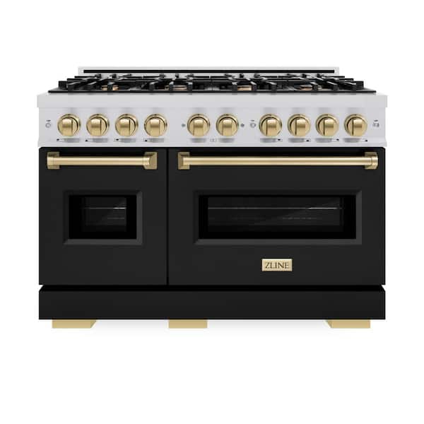 Classic 48 in. 8-Burner Gas Range with Double Oven in Stainless Steel, Matte Black, and Champagne Bronze