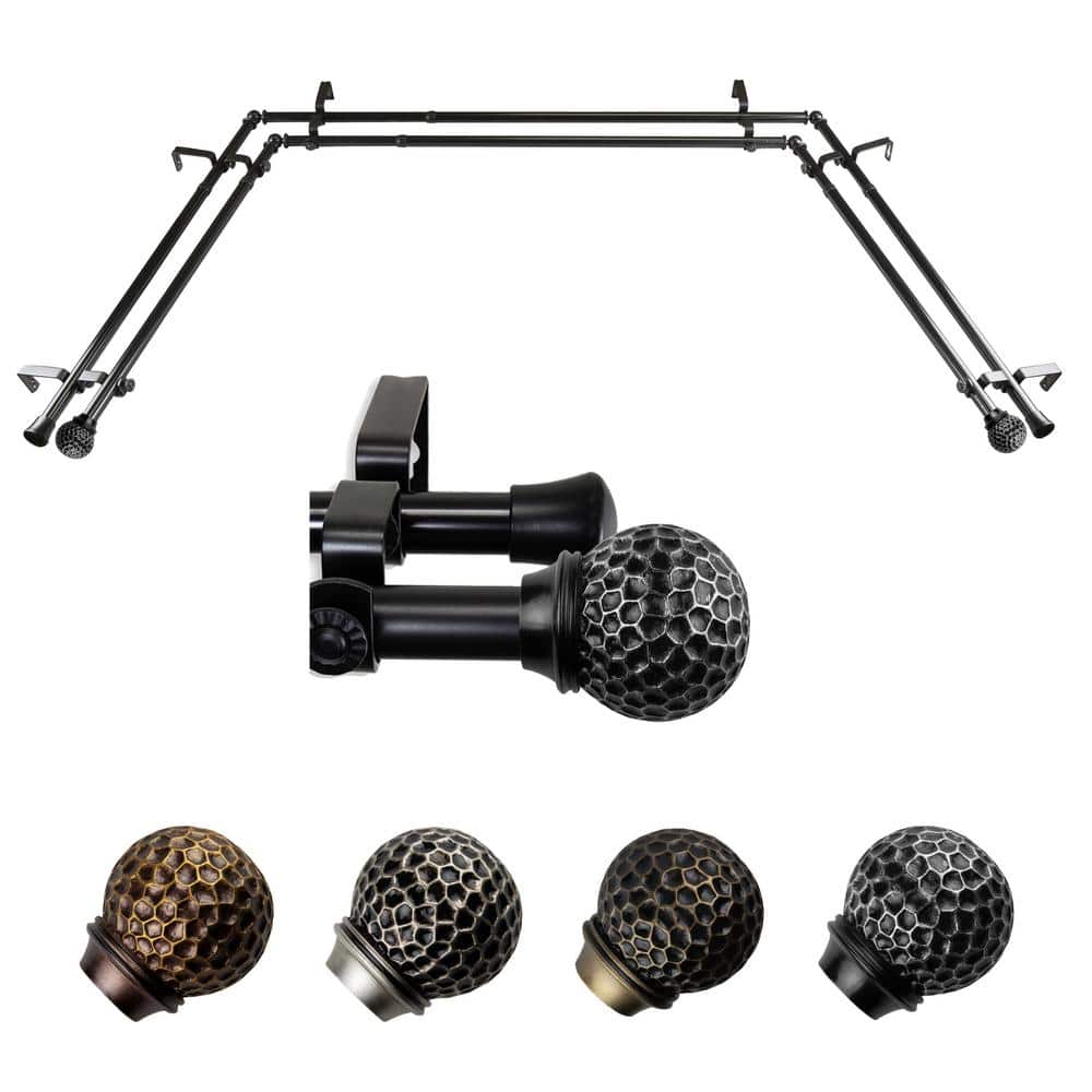 Ushasi 20-36 in. sides, 38-72 in. center Adjustable Bay Window Double Curtain Rod 13/16 in. in Black with Finial price history on PriceWatchPro