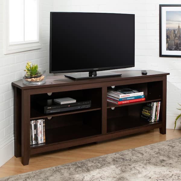 Walker Edison Furniture Company 58 in. Espresso MDF Corner TV Stand 60 in. with Adjustable Shelves