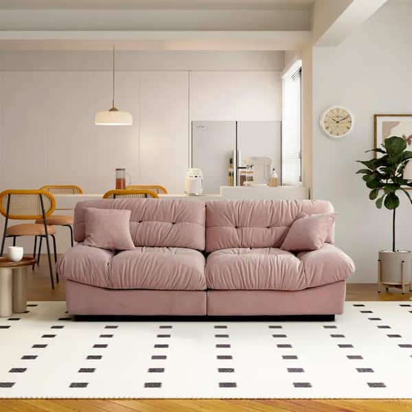 Magic Home 89 in. Overstuffed Anti Cat Scratch Fabric Armless 2-Seats Leisure Sofa Room Furniture Couch for Apartment in Pink