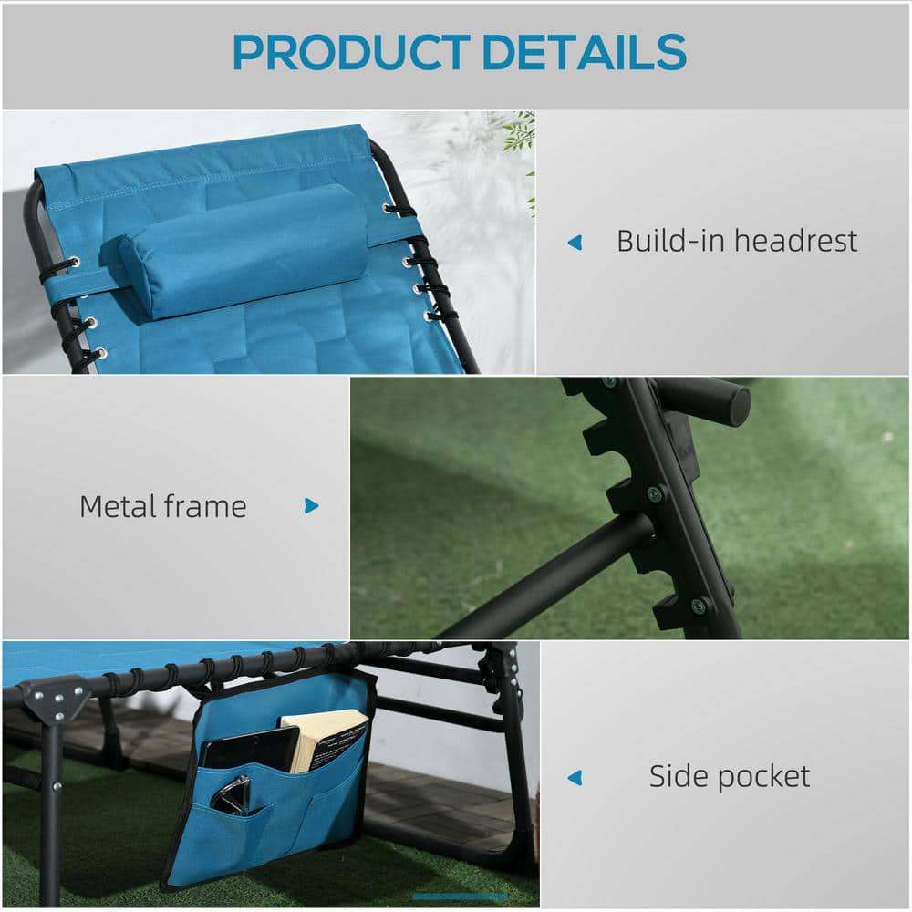 Light Blue Padded Folding Outdoor Chaise Lounge Set