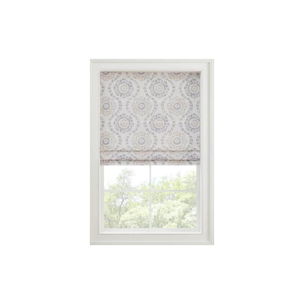 Adonis Natural Medallion Cordless 100% Blackout Polyester Roman Shade - 39 in. W x 64 in. L