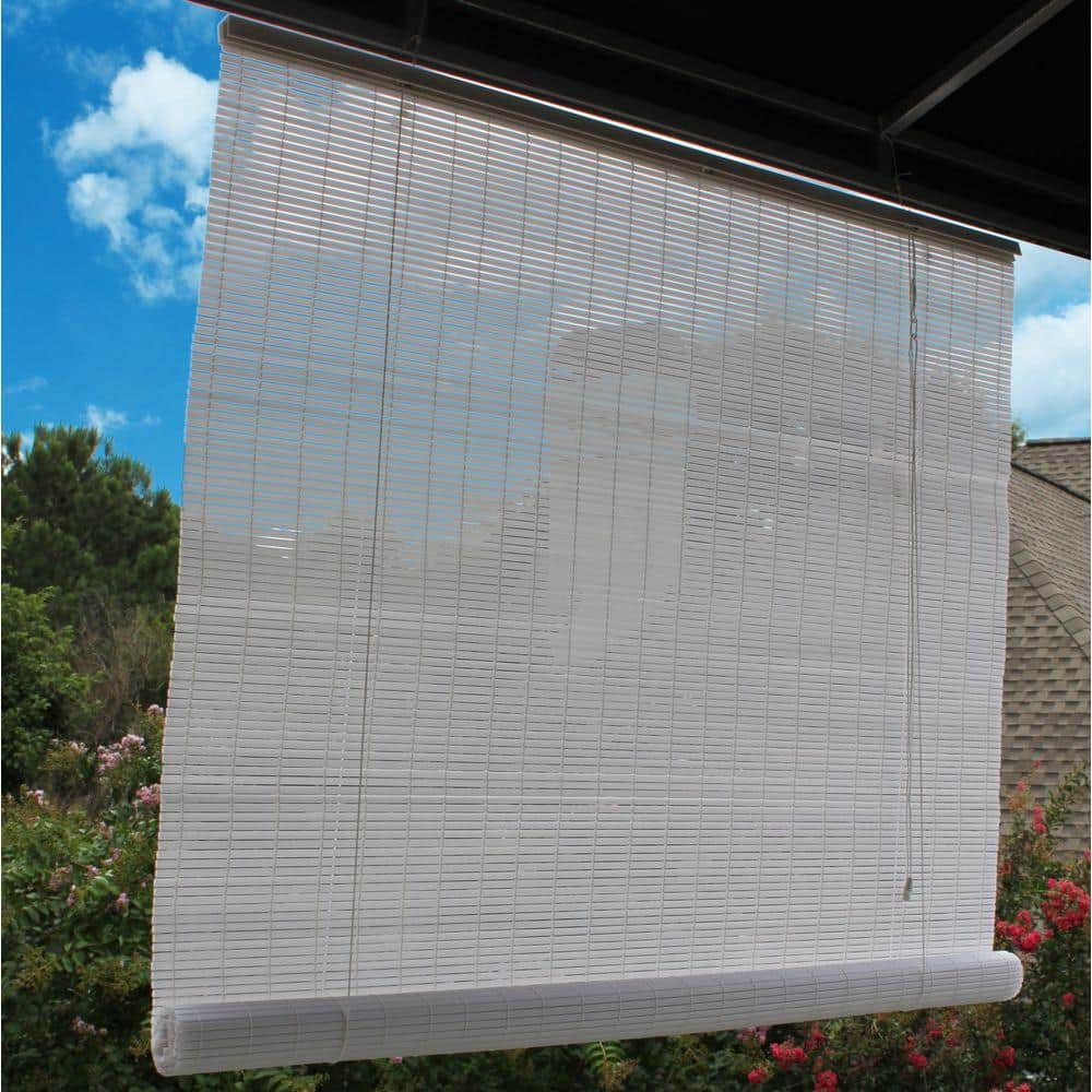 White Corded Light Filtering Privacy PVC Exterior Roll-Up Patio Sun Shade  36 in. W x 72 in. L 0320137 - The Home Depot
